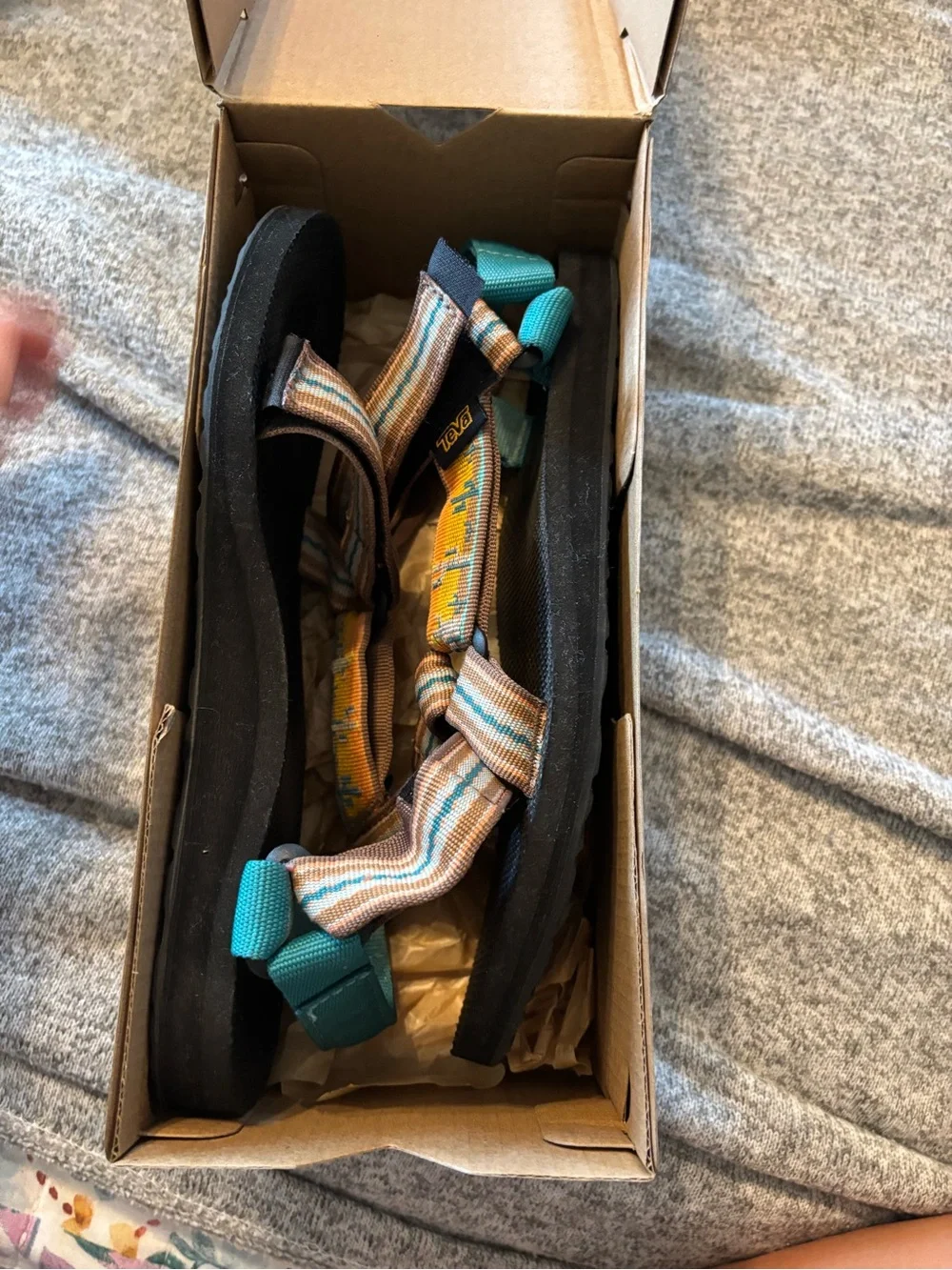 Teva Striped Webbing Sandals in Teal, Tan & Black